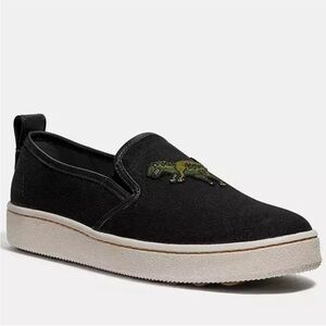 Coach Slip On Rexy Dinosaur C115 Sneakers in Black Canvas Size 10